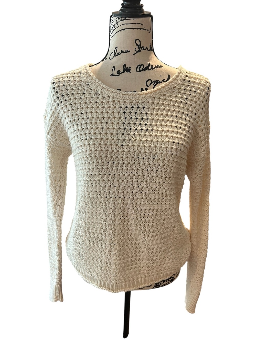 Madewell Open Knit Stitch Crewneck Sweater Cream Ivory Size XS Cotton Blend